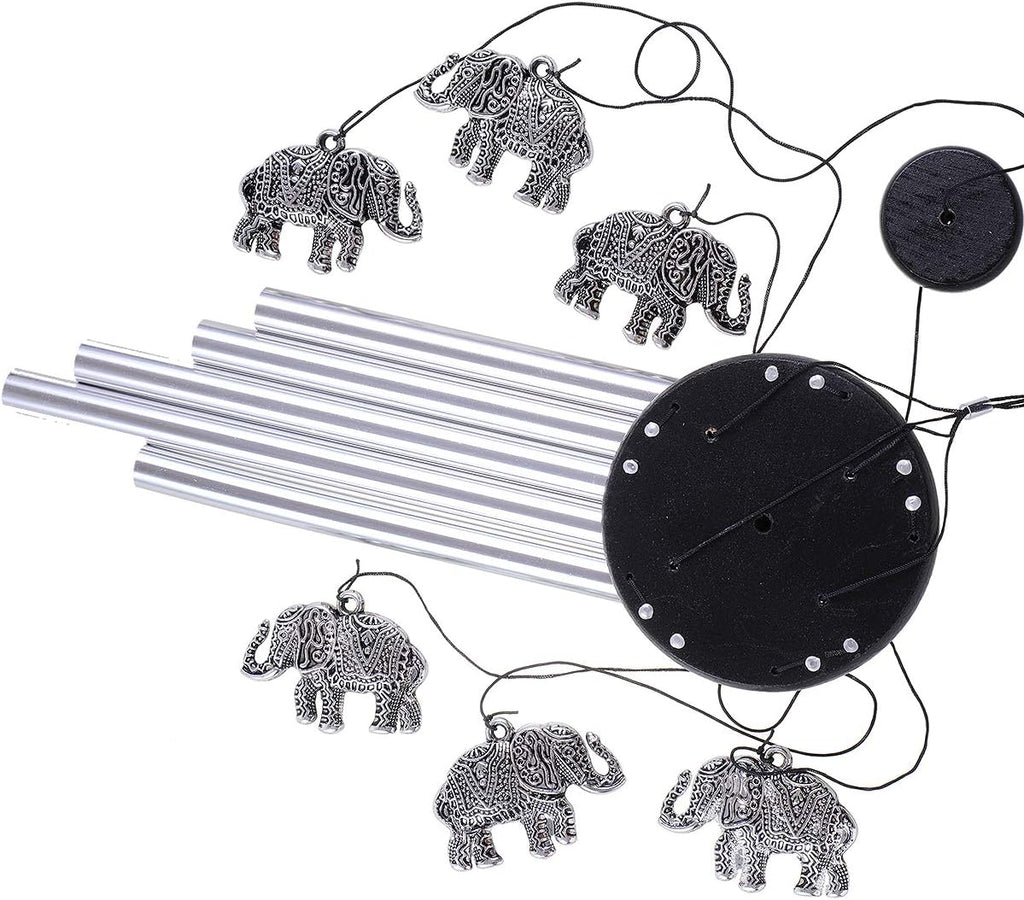 Outdoor Elephant Wind Chimes Indoor Decor - Pure Hand-Made Mobile Romantic Windcatcher 28" Elephant Wind Chime for Home, Xmas, Gift for Mom, Balcony, Patio, Garden Decoration(5 Tubes, 6 Elephants)