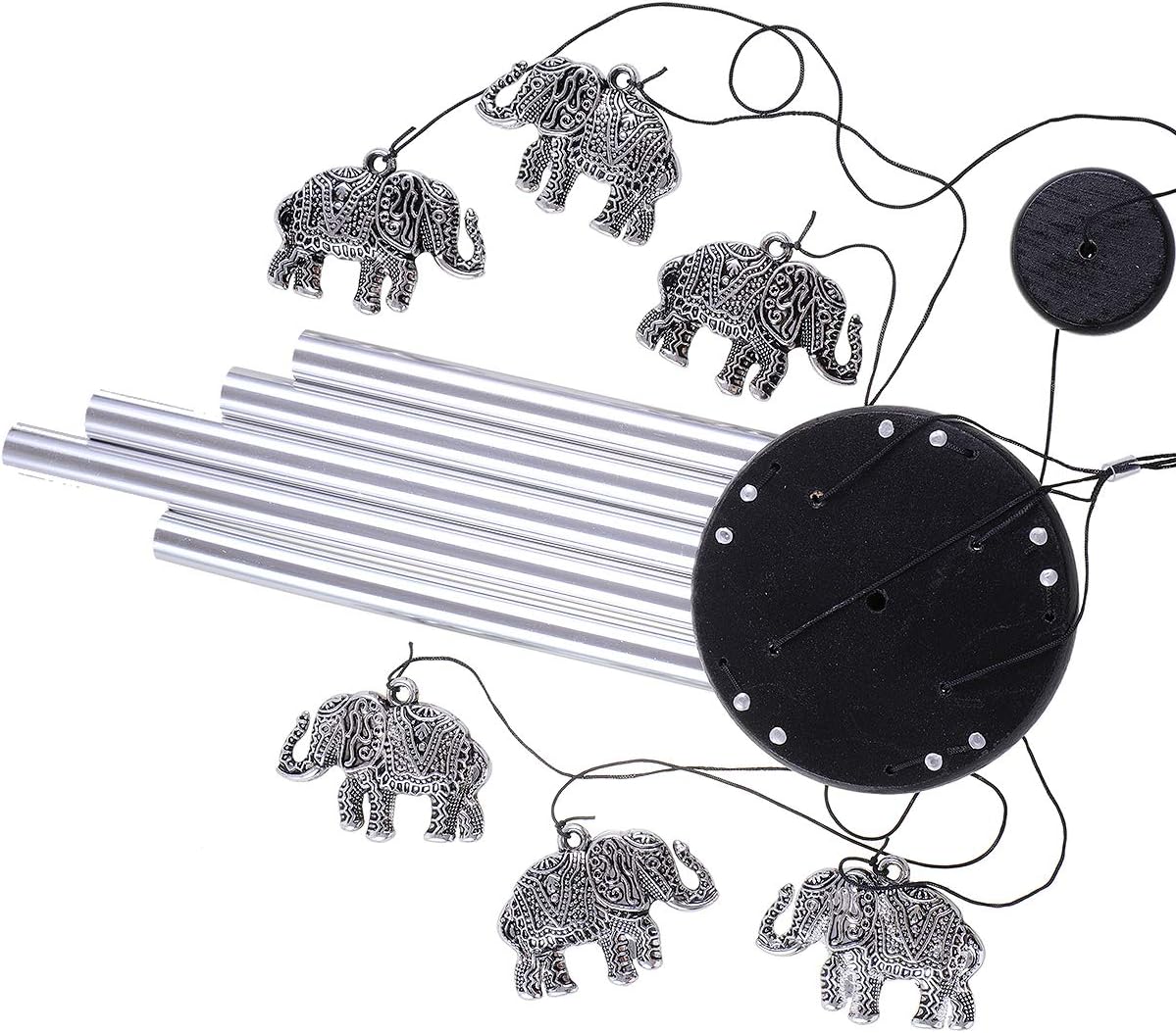 Outdoor Elephant Wind Chimes Indoor Decor - Pure Hand-Made Mobile Romantic Windcatcher 28" Elephant Wind Chime for Home, Xmas, Gift for Mom, Balcony, Patio, Garden Decoration(5 Tubes, 6 Elephants)