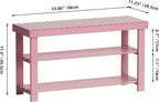 SMIBUY Bamboo Shoe Rack Bench, 3-Tier Shoe Organizer Storage Shelf for Entryway Hallway Bathroom Living Room (Pink)