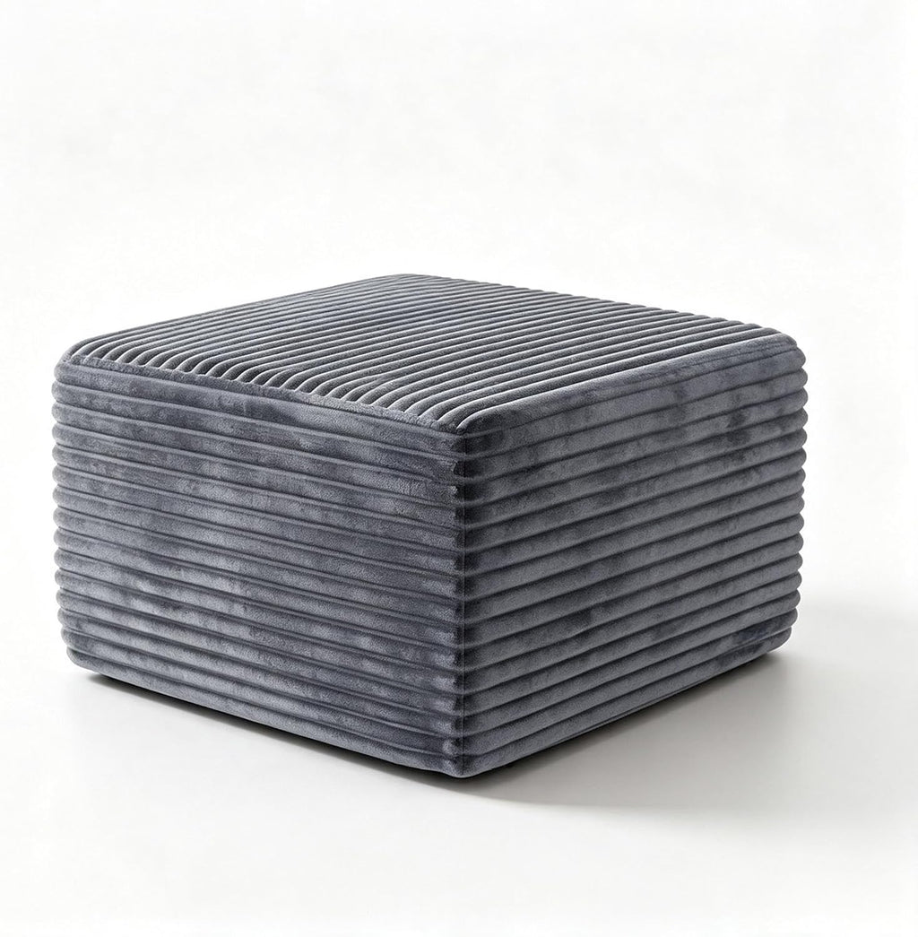 28 Inch Corduroy Square Ottoman Foot Rest, Modular Cloud Sofa Cube Pouf, 250LBS No Assembly Foot Stool for Living Room (Gray)