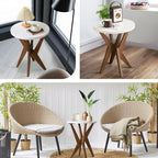 Ahokua Modern Round End Table with Smooth White Top and Crossed Walnut Legs, Minimalist Accent Table for Living Room, Balcony, or Small Spaces, Easy Assembly Bedside Table, White Walnut