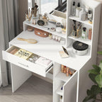 Vanity Desk with Mirror & Light, Three Level Storage Dresser & Large Drawer, 3 Lighting Modes Adjustable Brightness, Bedroom Dressing Table (White)