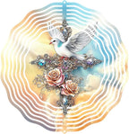 Cross Dove Wind Spinner, Metal Wind Spinners Outdoor/Indoor, Cross Hanging Garden Decor for Outside, Stainless Wind Spinners for Yard and Garden 10 inch 3D (25.76X25 CM)