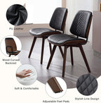 BV Dining Chairs Set of 4, PU Leather Armless Kitchen Chair in Modern Walnut Style, Mid Century Bentwood Side Chair with Wood Legs, Retro Accent Guest Chair for Kitchen Dining Room(Black)