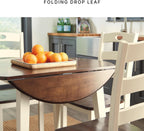 BOWERY HILL Round Drop Leaf Dining Table, 40" Wood, Cream and Brown Two-Tone Finish, Modern Cottage Style, Compact Kitchen or Dining Room Table