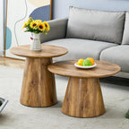Nesting Coffee Table Set, Round Wood Grain Veneer, Mid-Century Modern | Classic Round Coffee and Side Table Set with Simple Wood-Grain Design for Living Rooms, Offices, and Center Spaces.