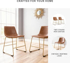 Signature Design by Ashley Crandox Dining Chairs Set of 2, Mid Century Modern Bucket Seat, Faux Leather Upholstery with Gold Legs, Casual Seating for Kitchen and Dining Rooms, Light Brown