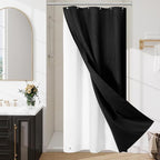 3 in 1 Stall Half Size Shower Curtain Set-36 W x 72 H, Black Waffle Waterproof Fabric and PEVA Liner Set with Stainless Steel Hooks