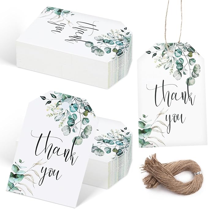 SallyFashion 75PCS Thank You Gift Tags 2x3 inch Kraft Paper Tags with String Attached for Wedding Birthdays Party Gift Baby Shower Bridal Shower
