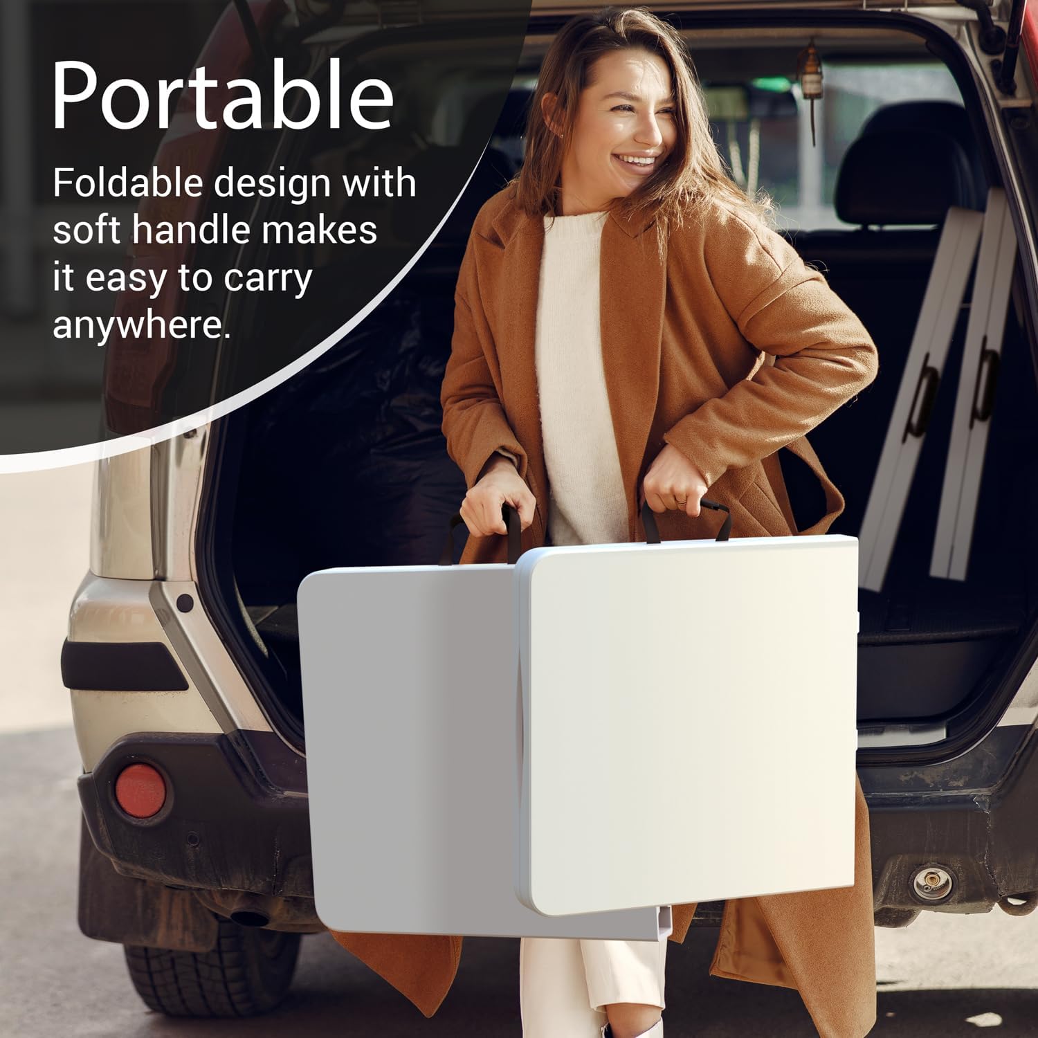 4 Feet Foldable Table Adjustable Height with Built in Handle, Steel Legs | 4FT Heavy Duty Portable | Perfect for Party Dining Wedding Events Picnic Indoor Outdoor Camping Utility Folding - 4 Foot