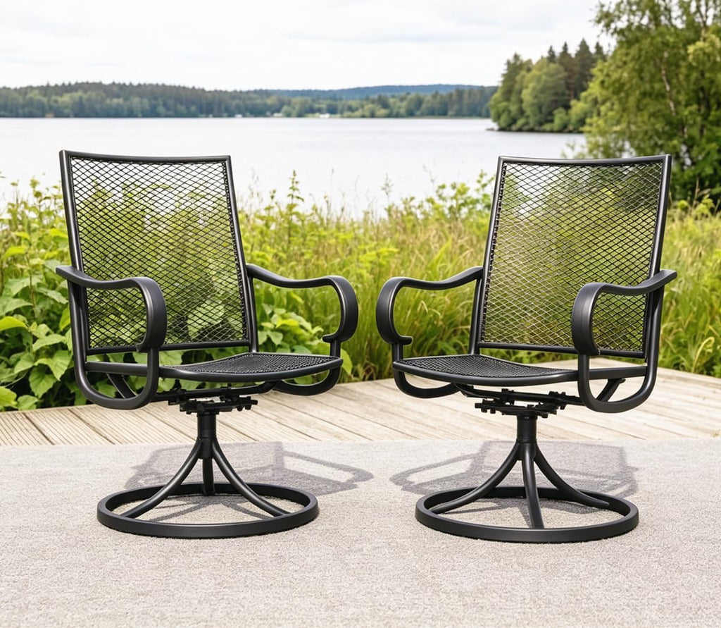 Patio Swivel Chairs Set of 4, Metal Swivel Rocker Chair, All-Weather Outdoor Dining Chairs with High Back, Porch Chairs for Lawn, Porch, Garden