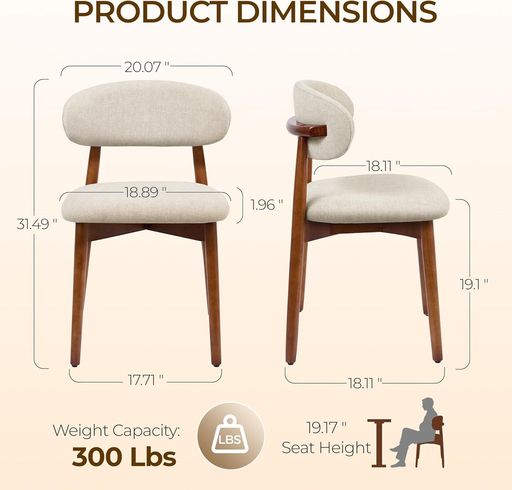 Farmhouse Dining Chairs Set of 4, Mid Century Modern Wooden Velvet Fabric Upholstered Kitchen Chairs with Curve Back, Dining Room Chairs for Living Room Restaurant Cafe with Brown Legs, Warm Gray