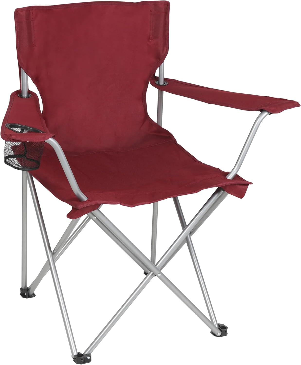 Basic Quad Folding Camp Chair with Cup Holder, Red, Adult