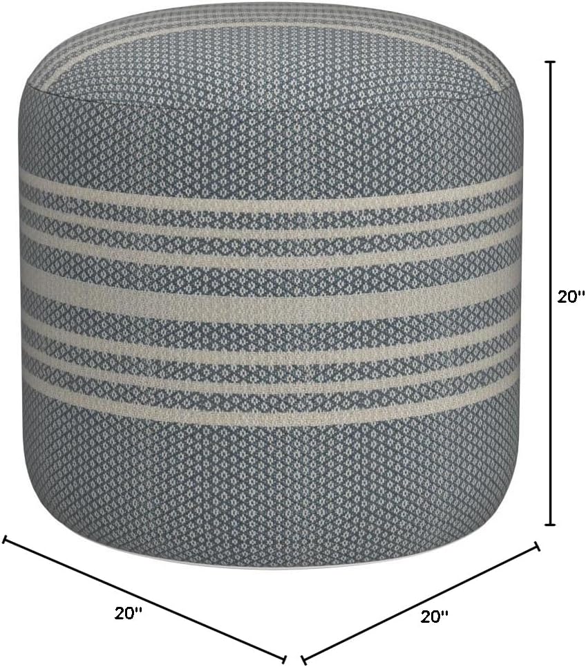 LR Home Simple Stripe Indoor Outdoor Pouf, Blue/White/Pink/Black, 20" x 20" x 20"