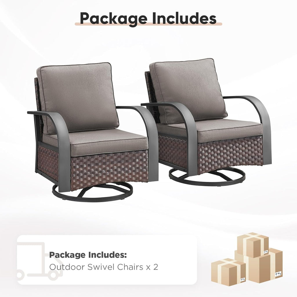 Belord Outdoor Swivel Rocker Patio Chairs of 2, Patio Conversation Glider Set with Wide Metal Armrests, Handwoven Rattan Bistro Set for Backyard, Garden, Luxury Patio Furniture for Indoor (Grey)