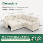 HONBAY Corduroy Sectional Sleeper Sofa with Pull Out Bed, 5 Seaters 83.4 Inch Setional Couch for Living Room Apartment, Beige