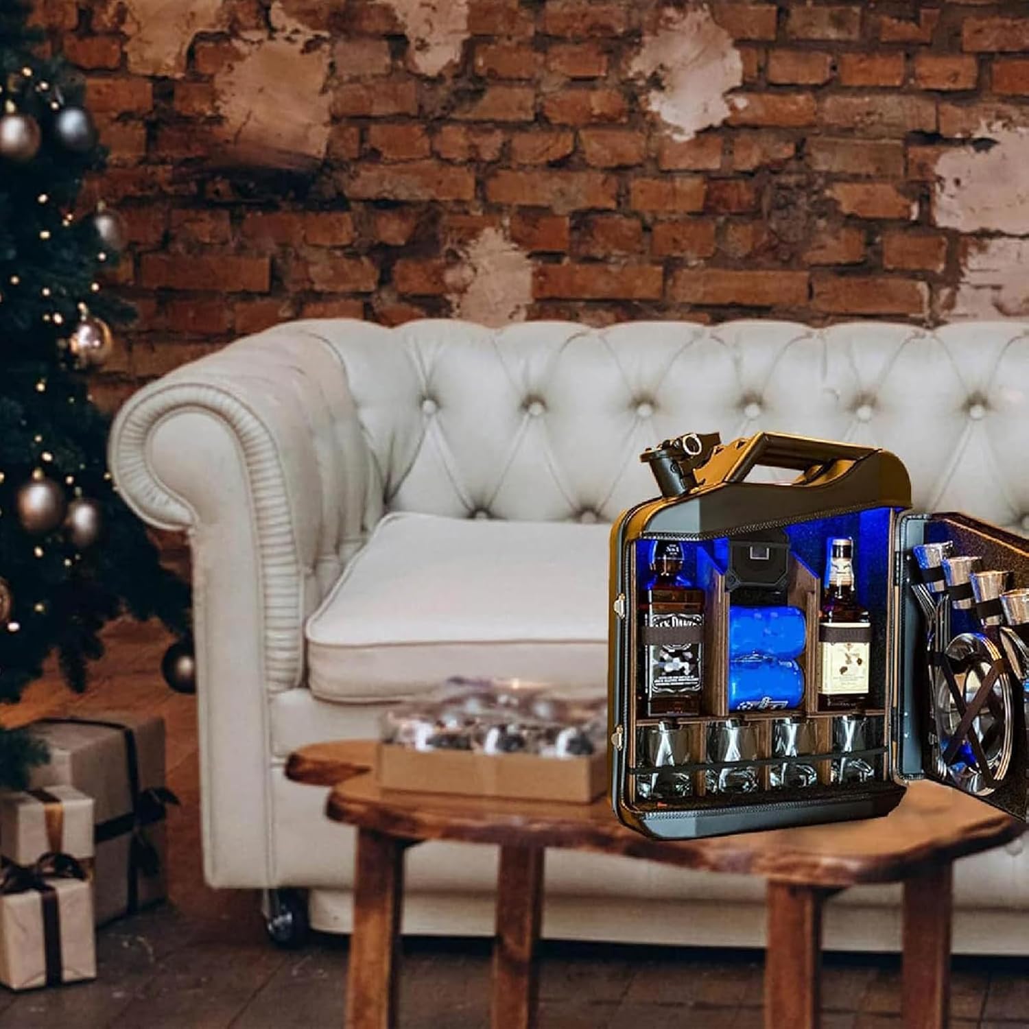 Mini Christmas Can Bar, 20L Christmas Jerry Can Bar with Sturdy Structure, Beautiful and Elegant Design, Small Bar Whiskey Bar Small Mobile Gift for Husband Men Women Dad Boy Girl