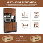 LOKO 71” Tall Kitchen Pantry Storage Cabinet, Freestanding Buffet Hutch with Doors, Adjustable Shelves, 3 Drawers and Microwave Stand, Kitchen Hutch for Dining Room, Living Room (Walnut)
