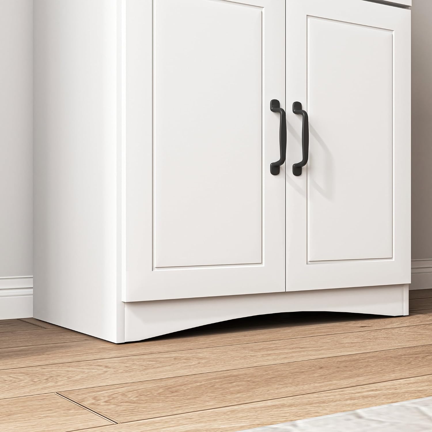 Kitchen Pantry Storage Cabinet with Framed Glass Doors and Drawer, Microwave Stand with Adjustable Shelves, Freestanding Cupboard for Kitchen, Dining Room or Apartment