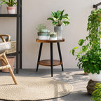Small Round Side Table, 2-Tier Mid Century Modern Side Table, Round End Table Small End Table for Living Room, Metal Frames, Brown