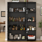 Loomie Kitchen Pantry Storage Cabinet, 64" Tall Freestanding Cupboard | Food Pantry Cabinet with Doors & Adjustable Shelves & 5-Tier External Shelf for Dining Room (Black)