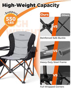 KingCamp Oversized Camping Chair with Adjustable Lumbar Support, 550lbs Heavy Duty Padded Folding Lawn Chair for Adults, Outdoor Armchair with Cooler Bag, Cup Holder & Side Pocket for Fishing, Travel