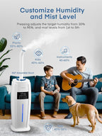 FOHERE 4.8Gal/18L Humidifier Large Room, Easy Top Fill Cool Mist Tower Humidifiers Quiet for Home, Indoor Plant, Commercial, Whole House Cover up to 1500ft², with Smart Humidity Sensor, Remote, White