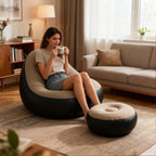 Plush Inflatable Sofa with Foot Pedals, Japanese Lazy Sofa, Thick Seat Cushion, Tatami Style (Orange)