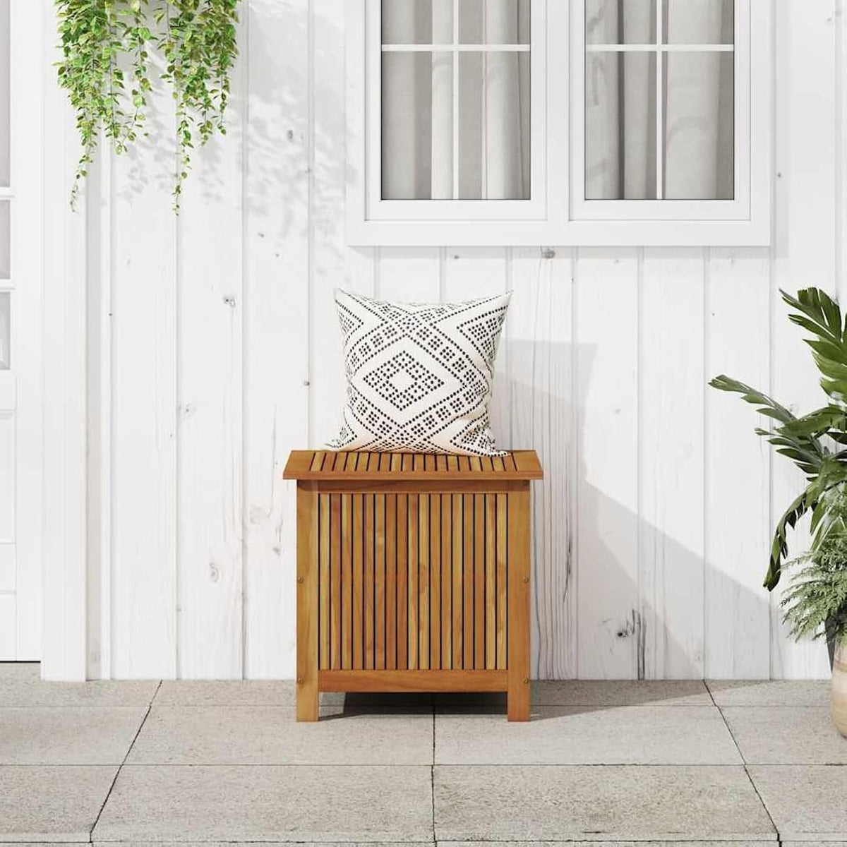 Gecheer Wooden Storage Box, Garden Storage Bench with Water-Resistant Bag, 60x50x58 cm Solid Acacia Wood Organizer for Outdoor Indoor Use