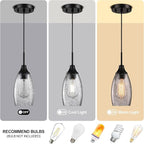 Mini Glass Pendant Light 1-Light 4.72" Handblown Black Seeded Clear Glass Shade,with Matte Black Metal Adjustable Cord Ceiling Light Fixture for Kitchen Island Sink