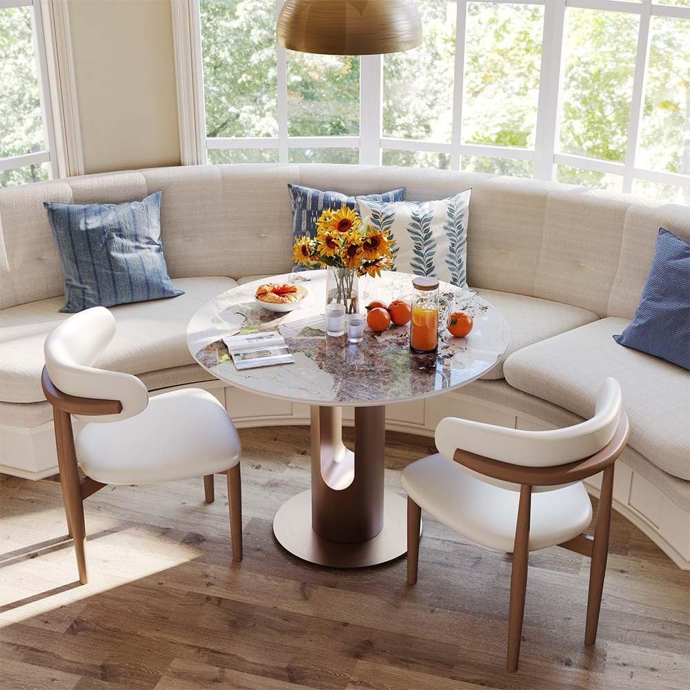 POVISON Round Dining Table, 35" Modern Sintered Stone Kitchen Table for 2 with Stable Carbon Steel Base, Pandora Small Circle Dining Room Tables for Kitchen, Living Room, Bistro(Table Only)