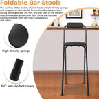 Folding Stool, Cushioned Padded Folding Stool Portable Bar Stool with Back for Camping Kitchen Home Office, Tall Bar Collapsible Stools (Black, 1Pcs 29.53in)