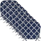 SleepMan Outdoor 17"x16" Chair Cushions with Ties Set of 8, Water Resistant All Weather U-Shape Seat Pads for Patio Garden Furniture Indoor Fade Resistant Patio Cushions (Blue Plaid)