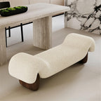 Modern White Wooden and Fabric Sofa Stool Retro Style for Changing Shoes Bedroom Bedside and Dressing Room Entryway(Medium)