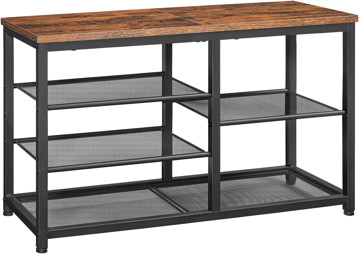 HOOBRO Shoe Bench, 5-Tier Shoe Rack Bench with Mesh Shelves, Shoe Organizer, Industrial Shoe Storage Bench for Entryway, Easy Assembly, 11 x 31.5 x 19.7 Inches, Rustic Brown and Black BF36HX01