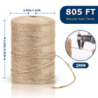 Vanhench 805FT Natural Jute Twine String, Bulk Hemp Jute Rope Cord Twine for Crafts Gardening, Gift Wrapping, Wedding Décor, Packing Material Burlap Ribbon, Christmas Knitting Macrame Decoration