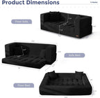 MAXYOYO Folding Sofa Bed, Convertible Loveseat Couch with Pillow | 3-Seat Foldable Floor Sofa Bed with Back Support, Tufted Floor Couch with Side Pocket & Armrests for Living Room, Apartment