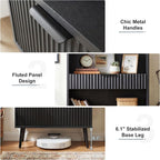 Bathroom Storage Cabinet Set of 2, 47.2" Wide 5-Tier Freestanding Pantry Cabinet with 6 Extra-Large Drawers & 2 Open Shelves, Fluted Floor Organizer Cupboard for Kitchen, Living Room, Anti-Tip, Black