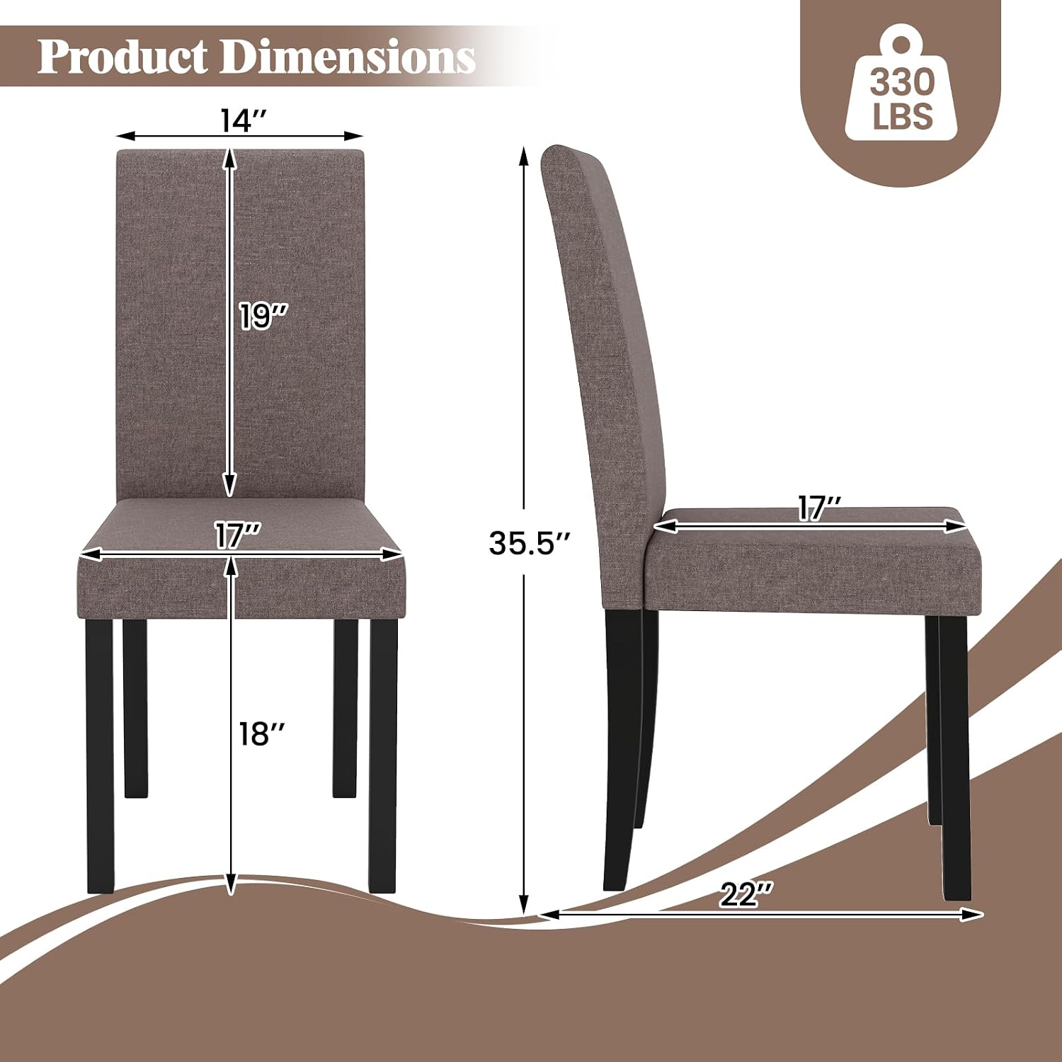 GOFLAME Upholstered Dining Chairs Set of 4, Fabric Kitchen Chairs with Padded Seat, Tilt Backrest, Rubber Wood Legs, Armless Side Chairs for Dining Room, Living Room, Restaurant, Brown