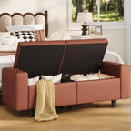 HOOBRO Ottoman with Storage, 46.7'' Storage Ottoman Bench with Safety Hinge, Storage Bench with Metal Legs, Synthetic Leather with Stitching Bench for Living Room, Entryway, Brown BR120CW01
