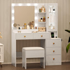 Vanity Desk with Mirror and Lights, White Makeup Vanity with 5 Drawers Hidden Jewelry Organizer& LED Glass Cabinet,3 Light Mode and Brightness Adjusted,Vanities Mirror with Lights Desk and Chair