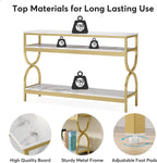 Tribesigns 3-Tier Console Table, 55 inch Sofa Table with Open Storage Shelves, Narrow Long Hallway/Entryway Table with Faux Marble Top for Home Living Room Entryway, White & Gold