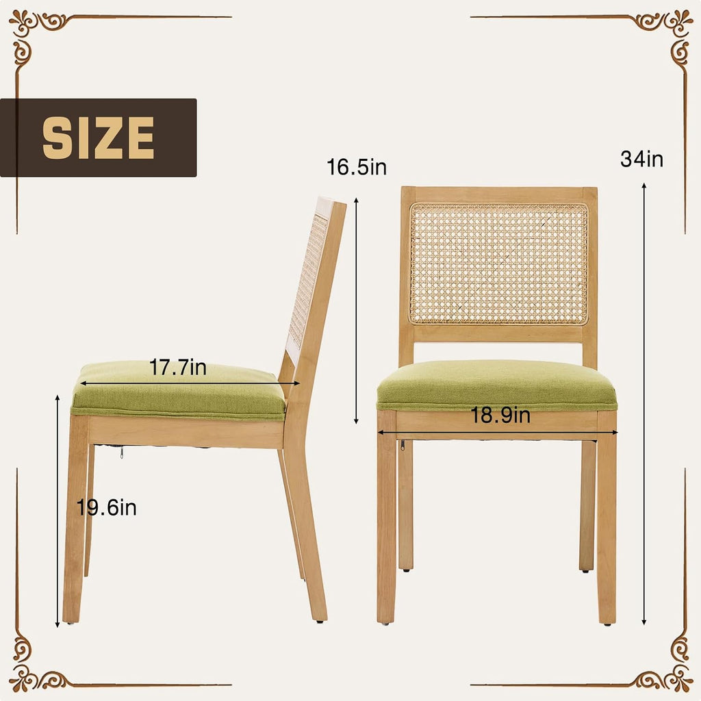 SoarFlash Kitchen French Dining Chairs Set of 4, Vintage Dining Chairs with Rattan Backrest, Wooden Framehouse Chairs for Living Room, Restaurant, Green