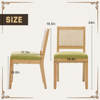 SoarFlash Kitchen French Dining Chairs Set of 4, Vintage Dining Chairs with Rattan Backrest, Wooden Framehouse Chairs for Living Room, Restaurant, Green