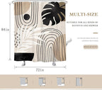 Glawry Boho Black Brown Beige Shower Curtain Extra Long Modern Mid Century Abstract Tropical Leaf Bathroom Minimalist Geometric Arch 72Wx84L Inches Bath Accessories Art Home Decor Fabric 12 Pack Hooks