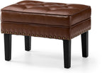 Glitzhome Faux Leather Foot Stool, Mid Century Modern Foot Stools Ottoman, Vintage Ottoman Tufted Square Vanity Seat, Coffee
