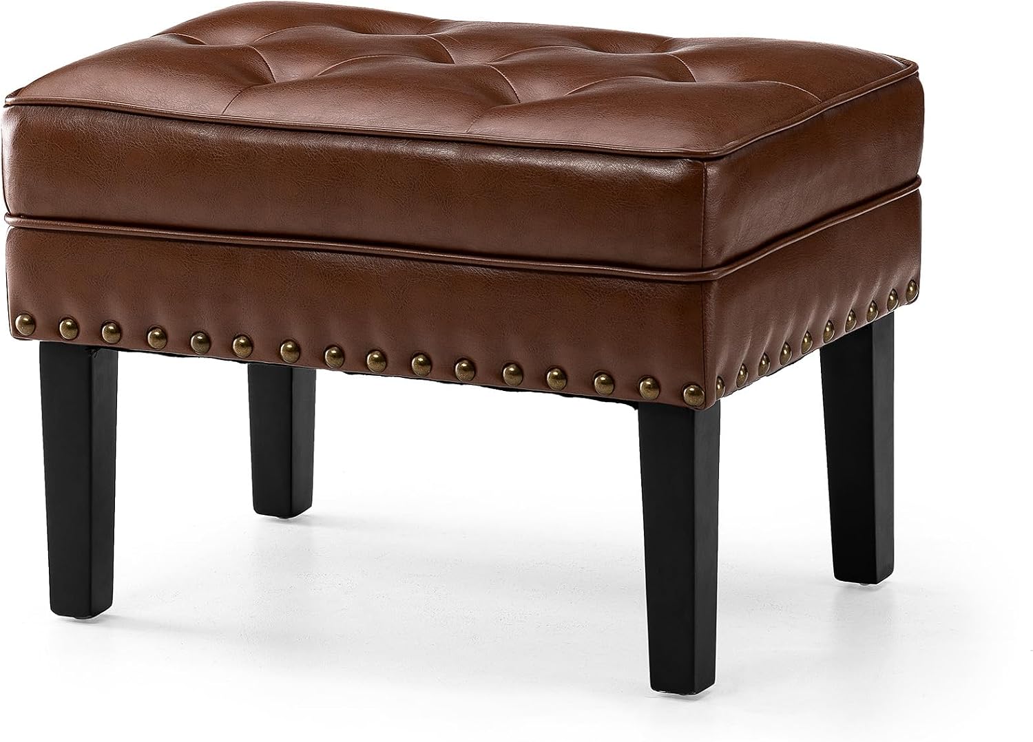 Glitzhome Faux Leather Foot Stool, Mid Century Modern Foot Stools Ottoman, Vintage Ottoman Tufted Square Vanity Seat, Coffee