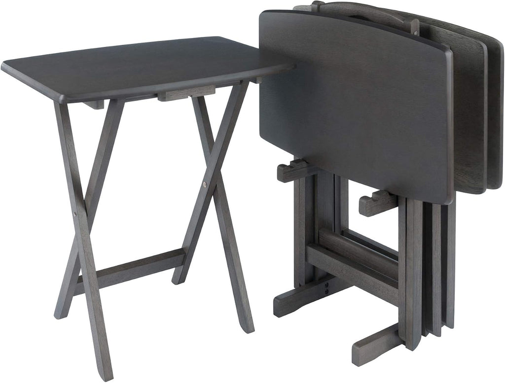 WINSOME Dorian Oversized Snack Table Set, Oyster Gray (Brown Base) (replace color may vary)., 23.62 x 15.75 x 25.51, 5pc