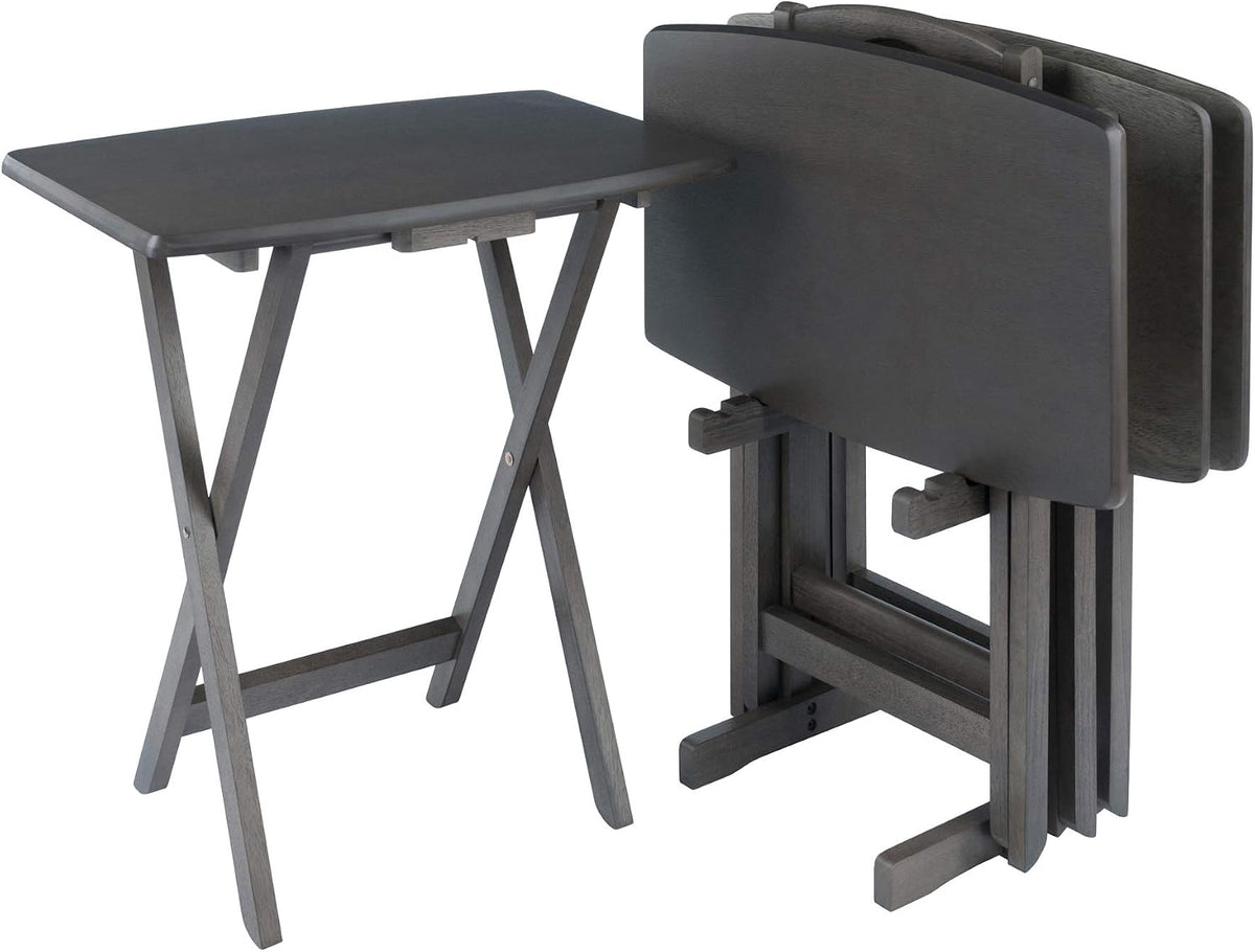 WINSOME Dorian Oversized Snack Table Set, Oyster Gray (Brown Base) (replace color may vary)., 23.62 x 15.75 x 25.51, 5pc