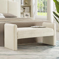 24KF Modern Upholstered Bed Bench Covered with Soft Boucle Teddy Fabric, Lovely Entryway Bench Ottoman with Armrest,5062-Cream